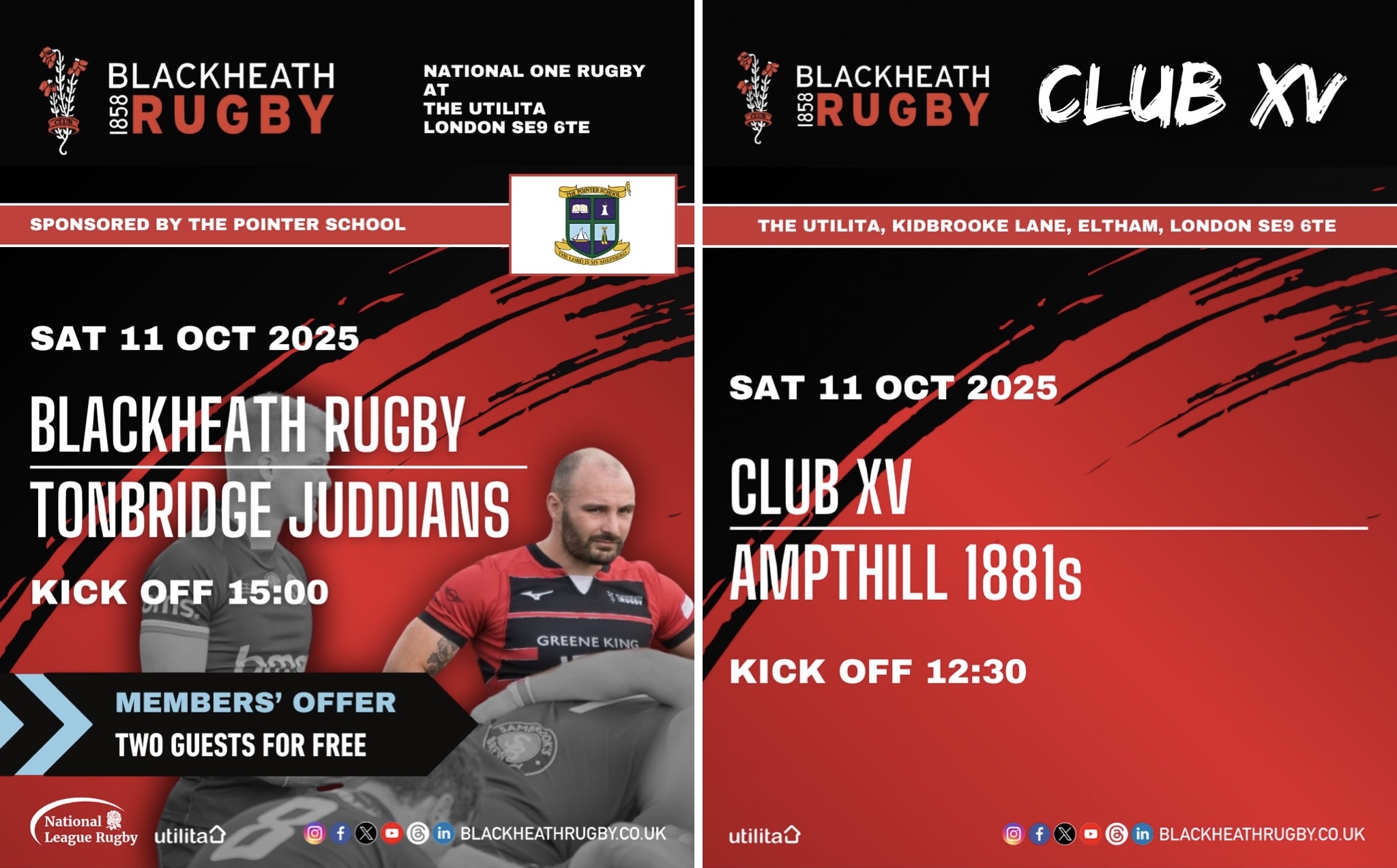 Games this weekend - 11 Oct - Blackheath Rugby