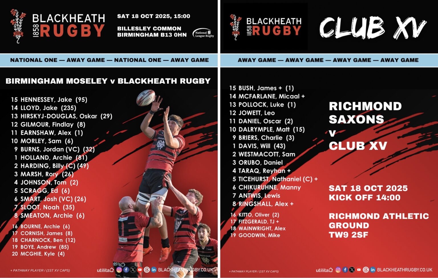 Squad details - 18 Oct - Blackheath Rugby